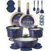 imageCAROTE 20Pcs Titanium Cookware Set Pots and Pans Set Non Stick Kitchen Cooking Set with Detachable Handle Non Toxic Induction Cookware DishwasherOven SafeBlue