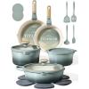 imageCAROTE 20Pcs Titanium Cookware Set Pots and Pans Set Non Stick Kitchen Cooking Set with Detachable Handle Non Toxic Induction Cookware DishwasherOven SafeGradient Green