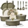 imageCarote 21pcs Ceramic Cookware Set with Detachable Handles Pots and Pans Set Non Stick RV Kitchen Cooking Pot and Pan Dishwasher Safe Nontoxic Induction Cookware PFAS and PFOA Free Olive GreenGreen