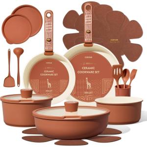 imageCAROTE 25Piece Ceramic Cookware Set Nonstick Pots and Pans Set with Detachable Handle NonToxic Kitchen Cooking Set Dishwasher amp Oven Safe Induction Compatible PFAS Free GreenTerracotta