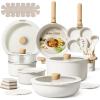 imageCAROTE 33pcs Pots and Pans Non Stick Cookware Sets Detachable Handle Induction Kitchen Pots and Pans NonStick Cooking Set OvenDishwasherFridge Safe Space SavingCream White