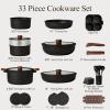 imageCAROTE 33pcs Pots and Pans Non Stick Cookware Sets Detachable Handle Induction Kitchen Pots and Pans NonStick Cooking Set OvenDishwasherFridge Safe Space SavingBlack