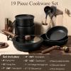 imageCAROTE 33pcs Pots and Pans Non Stick Cookware Sets Detachable Handle Induction Kitchen Pots and Pans NonStick Cooking Set OvenDishwasherFridge Safe Space SavingBlack