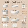imageCAROTE 33pcs Pots and Pans Non Stick Cookware Sets Detachable Handle Induction Kitchen Pots and Pans NonStick Cooking Set OvenDishwasherFridge Safe Space SavingCream White