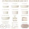 imageCAROTE 33pcs Pots and Pans Non Stick Cookware Sets Detachable Handle Induction Kitchen Pots and Pans NonStick Cooking Set OvenDishwasherFridge Safe Space SavingCream White