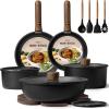 imageCAROTE 33pcs Pots and Pans Non Stick Cookware Sets Detachable Handle Induction Kitchen Pots and Pans NonStick Cooking Set OvenDishwasherFridge Safe Space SavingBlack