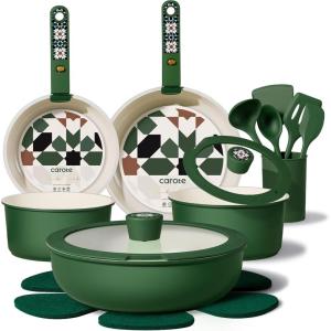 imageCAROTE 33pcs Pots and Pans Non Stick Cookware Sets Detachable Handle Induction Kitchen Pots and Pans NonStick Cooking Set OvenDishwasherFridge Safe Space SavingGreen