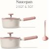 imageCAROTE 2QT amp 3QT Sauce Pan Sets with Lid amp Ladle Ceramic Nonstick Pot Set Non Toxic Saucepan Small Kitchen Cooking Pots Easy to Clean Induction Comptable PFAS PTFE Free BlackPink