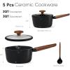 imageCAROTE 2QT amp 3QT Sauce Pan Sets with Lid amp Ladle Ceramic Nonstick Pot Set Non Toxic Saucepan Small Kitchen Cooking Pots Easy to Clean Induction Comptable PFAS PTFE Free BlackBlack