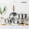 imageCAROTE 3Piece TriPly Stainless Steel Frying Pan Set Skillet Set 81012 Induction Compatible Oven amp Dishwasher Safe Gold Handle Mothers Day GiftsGold