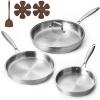 imageCAROTE 3Piece TriPly Stainless Steel Frying Pan Set Skillet Set 81012 Induction Compatible Oven amp Dishwasher Safe Gold Handle Mothers Day GiftsSilver