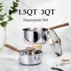 imageCAROTE15Qt amp 3Qt Stainless Steel Saucepan Set Triple Ply Stainless Steel Pot Saucepan with Glass Lid Small Sauce Pot with Wooden Handle Easy Pour Rim Mothers Day GiftsSilver