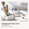 imageCAROTE15Qt amp 3Qt Stainless Steel Saucepan Set Triple Ply Stainless Steel Pot Saucepan with Glass Lid Small Sauce Pot with Wooden Handle Easy Pour Rim Mothers Day GiftsSilver