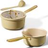 imageCAROTE 2QT amp 3QT Sauce Pan Sets with Lid amp Ladle Ceramic Nonstick Pot Set Non Toxic Saucepan Small Kitchen Cooking Pots Easy to Clean Induction Comptable PFAS PTFE Free BlackLight Green