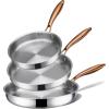 imageCAROTE 3Piece TriPly Stainless Steel Frying Pan Set Skillet Set 81012 Induction Compatible Oven amp Dishwasher Safe Gold Handle Mothers Day GiftsGold