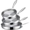 imageCAROTE 3Piece TriPly Stainless Steel Frying Pan Set Skillet Set 81012 Induction Compatible Oven amp Dishwasher Safe Gold Handle Mothers Day GiftsSilver