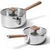 imageCAROTE15Qt amp 3Qt Stainless Steel Saucepan Set Triple Ply Stainless Steel Pot Saucepan with Glass Lid Small Sauce Pot with Wooden Handle Easy Pour Rim Mothers Day GiftsSilver