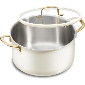 image:imageCAROTE 6QT Full Clad Tri Ply Stainless Steel Stock Pot with Lid Kitchen Stockpot Soup Pot Outer Ceramic Layer Even Heating All Stoves Compatible Oven amp Dishwasher Safe Stay Cool Handle WhiteWhite