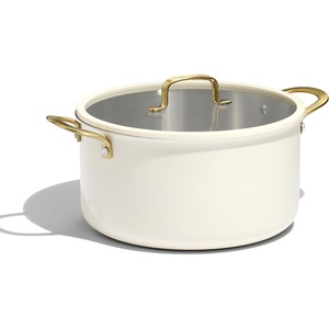 image:imageCAROTE 6QT Full Clad Tri Ply Stainless Steel Stock Pot with Lid Kitchen Stockpot Soup Pot Outer Ceramic Layer Even Heating All Stoves Compatible Oven amp Dishwasher Safe Stay Cool Handle WhiteCream White