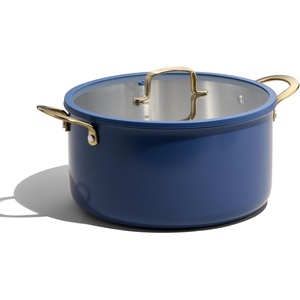 image:imageCAROTE 6QT Full Clad Tri Ply Stainless Steel Stock Pot with Lid Kitchen Stockpot Soup Pot Outer Ceramic Layer Even Heating All Stoves Compatible Oven amp Dishwasher Safe Stay Cool Handle WhiteBlue