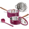 image:imageCAROTE 15Qt amp 30Qt Stainless Steel Saucepan Set with Steamer amp Ladle NonToxic 3Ply Stainless Steel Pot with Lids Small Pots for Cooking Oven Safe Induction Compatible Cookware PurplePurple