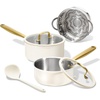 image:imageCAROTE 15Qt amp 30Qt Stainless Steel Saucepan Set with Steamer amp Ladle NonToxic 3Ply Stainless Steel Pot with Lids Small Pots for Cooking Oven Safe Induction Compatible Cookware PurpleWhite