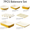 image:imageCAROTE 6Piece Ceramic Baking Pans Set Aluminized Steel Bakeware Sets ToxinFree Nonstick Stackable Oven Pans with Cookie Sheet Muffin Pan Loaf Pan Round amp Square Cake Pan Cooling RackYellow 7pcs