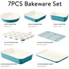 image:imageCAROTE 6Piece Ceramic Baking Pans Set Aluminized Steel Bakeware Sets ToxinFree Nonstick Stackable Oven Pans with Cookie Sheet Muffin Pan Loaf Pan Round amp Square Cake Pan Cooling RackBlue 7pcs