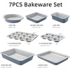 image:imageCAROTE 6Piece Ceramic Baking Pans Set Aluminized Steel Bakeware Sets ToxinFree Nonstick Stackable Oven Pans with Cookie Sheet Muffin Pan Loaf Pan Round amp Square Cake Pan Cooling RackGray  Blue