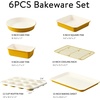 image:imageCAROTE 6Piece Ceramic Baking Pans Set Aluminized Steel Bakeware Sets ToxinFree Nonstick Stackable Oven Pans with Cookie Sheet Muffin Pan Loaf Pan Round amp Square Cake Pan Cooling RackYellow 6pcs