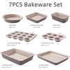 image:imageCAROTE 6Piece Ceramic Baking Pans Set Aluminized Steel Bakeware Sets ToxinFree Nonstick Stackable Oven Pans with Cookie Sheet Muffin Pan Loaf Pan Round amp Square Cake Pan Cooling RackGray  Khaki