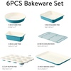 image:imageCAROTE 6Piece Ceramic Baking Pans Set Aluminized Steel Bakeware Sets ToxinFree Nonstick Stackable Oven Pans with Cookie Sheet Muffin Pan Loaf Pan Round amp Square Cake Pan Cooling RackBlue 6pcs