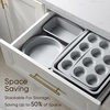 image:imageCAROTE 6Piece Ceramic Baking Pans Set Aluminized Steel Bakeware Sets ToxinFree Nonstick Stackable Oven Pans with Cookie Sheet Muffin Pan Loaf Pan Round amp Square Cake Pan Cooling RackGray  Blue