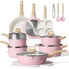 image:imageCAROTE Ceramic Cookware Set 14 PCS Pots and Pans Set Non Stick Pot and Pan Set with Frying pan Induction Ready Cooking Set for Kitchen PFOSPFOAPFAS Free PinkBlush Pink