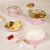 image:imageCAROTE Ceramic Cookware Set 14 PCS Pots and Pans Set Non Stick Pot and Pan Set with Frying pan Induction Ready Cooking Set for Kitchen PFOSPFOAPFAS Free PinkBlush Pink