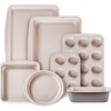image:imageCAROTE 6Piece Ceramic Baking Pans Set Aluminized Steel Bakeware Sets ToxinFree Nonstick Stackable Oven Pans with Cookie Sheet Muffin Pan Loaf Pan Round amp Square Cake Pan Cooling RackGray  Khaki