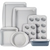 image:imageCAROTE 6Piece Ceramic Baking Pans Set Aluminized Steel Bakeware Sets ToxinFree Nonstick Stackable Oven Pans with Cookie Sheet Muffin Pan Loaf Pan Round amp Square Cake Pan Cooling RackGray  Blue