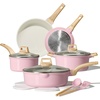 image:imageCAROTE Ceramic Cookware Set 14 PCS Pots and Pans Set Non Stick Pot and Pan Set with Frying pan Induction Ready Cooking Set for Kitchen PFOSPFOAPFAS Free PinkBlush Pink