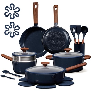image:imageCAROTE Ceramic Cookware Set 14 PCS Pots and Pans Set Non Stick Pot and Pan Set with Frying pan Induction Ready Cooking Set for Kitchen PFOSPFOAPFAS Free PinkBlue