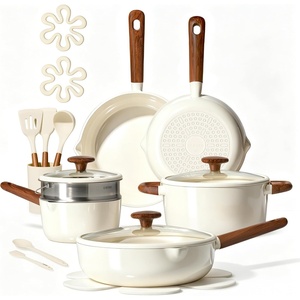 image:imageCAROTE Ceramic Cookware Set 14 PCS Pots and Pans Set Non Stick Pot and Pan Set with Frying pan Induction Ready Cooking Set for Kitchen PFOSPFOAPFAS Free PinkWhite