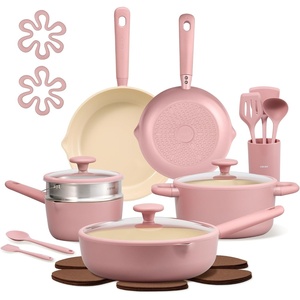 image:imageCAROTE Ceramic Cookware Set 14 PCS Pots and Pans Set Non Stick Pot and Pan Set with Frying pan Induction Ready Cooking Set for Kitchen PFOSPFOAPFAS Free PinkPink