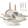 image:imageCAROTE 10Pcs Pots and Pans Set Nonstick Non Stick Cooking Set wFrying Pans amp Saucepans Induction Kitchen Cookware SetCream White