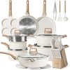 image:imageCAROTE 10Pcs Pots and Pans Set Nonstick Non Stick Cooking Set wFrying Pans amp Saucepans Induction Kitchen Cookware SetCream White