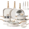 image:imageCAROTE 10Pcs Pots and Pans Set Nonstick Non Stick Cooking Set wFrying Pans amp Saucepans Induction Kitchen Cookware SetCream White