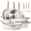 image:imageCAROTE 10Pcs Pots and Pans Set Nonstick Non Stick Cooking Set wFrying Pans amp Saucepans Induction Kitchen Cookware SetCream White