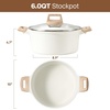 image:imageCAROTE Nonstick Stock Pot with Lid Soup Pot 6 Quart Casserole with Lid Easy to Clean Non Stick Cooking PotPasta PotCream White