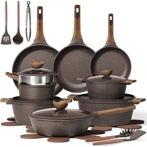 image:imageCAROTE 10Pcs Pots and Pans Set Nonstick Non Stick Cooking Set wFrying Pans amp Saucepans Induction Kitchen Cookware SetBrown