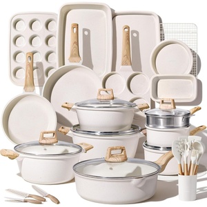 image:imageCAROTE 10Pcs Pots and Pans Set Nonstick Non Stick Cooking Set wFrying Pans amp Saucepans Induction Kitchen Cookware SetWhite