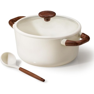 image:imageCAROTE 5QT Ceramic Stock Pot with Ladle Nonstick Casserole with Lid Even Heating Stockpot Fits All Stoves Non Stick Large Capacity Cooking Pots PFAS Free BlackWhite
