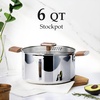 image:imageCAROTE 6QT Stainless Steel Stock Pot with Glass Lid Large Soup Pot with WoodGrain Handles Deep Pot for Soup Pasta amp Stew